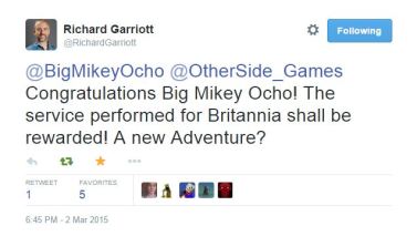 Ultima Underworld, Richard Garriott, Congratulations