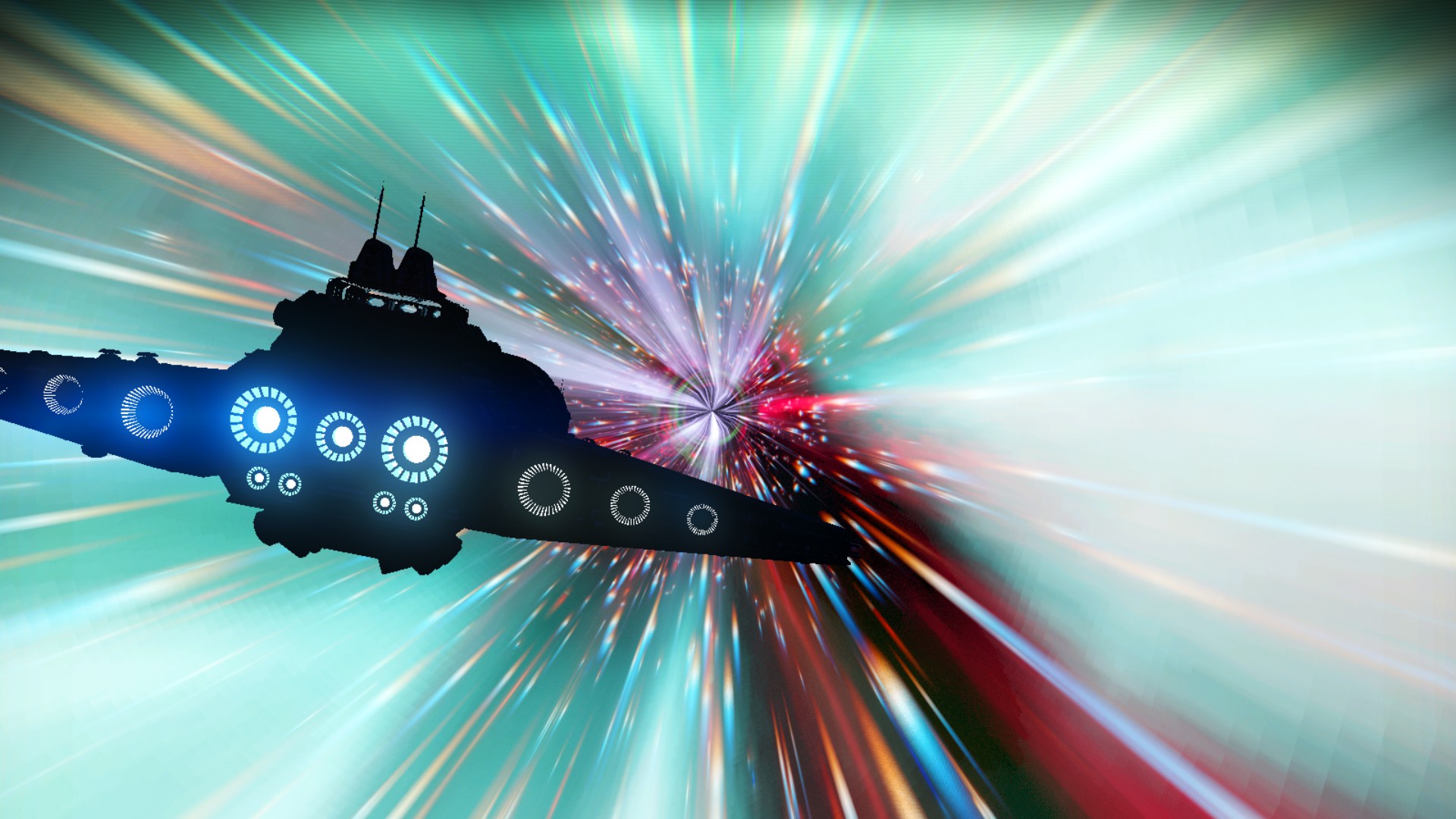 No Man's Sky, traversing a wormhole in a freighter