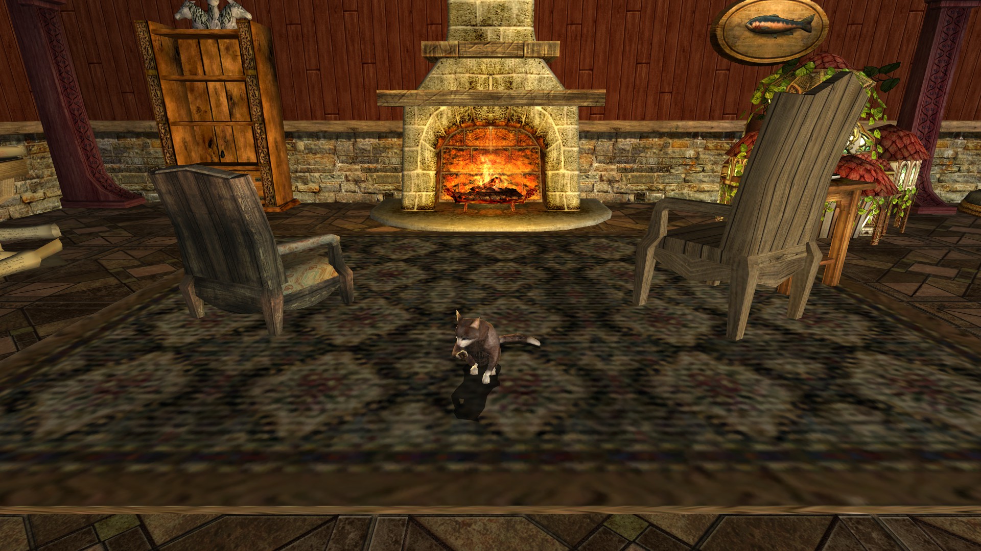 Lord of the Rings Online, hobbit deluxe house, cat on rug